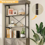 Libreria Industriale 73,62 con Ante, Scaffale in Legno e Metallo Vintage - Libreria a 4 Livelli Stile Rustico con Armadietto