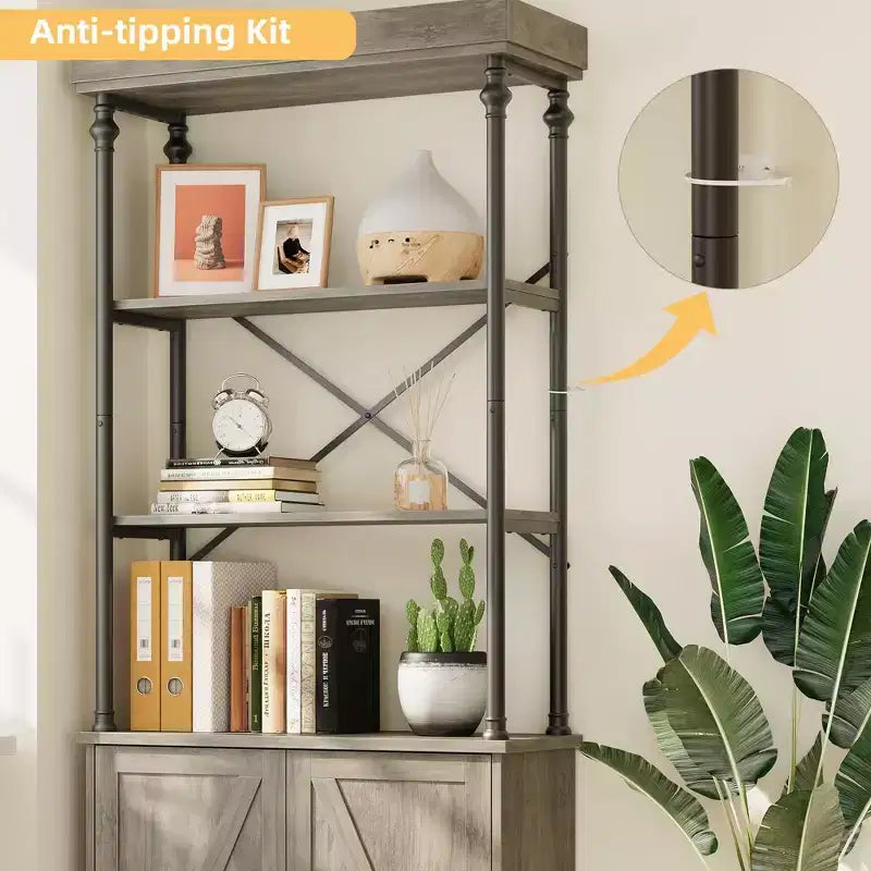 Libreria Industriale 73,62 con Ante, Scaffale in Legno e Metallo Vintage - Libreria a 4 Livelli Stile Rustico con Armadietto
