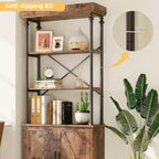 Libreria Industriale 73,62 con Ante, Scaffale in Legno e Metallo Vintage - Libreria a 4 Livelli Stile Rustico con Armadietto