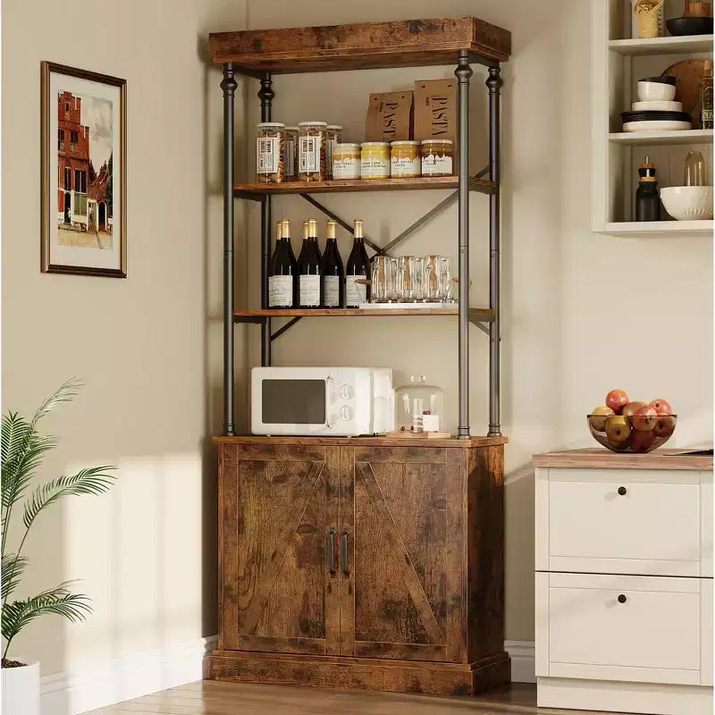 Libreria Industriale 73,62 con Ante, Scaffale in Legno e Metallo Vintage - Libreria a 4 Livelli Stile Rustico con Armadietto