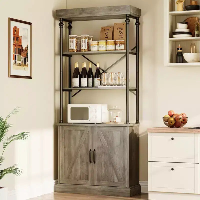 Libreria Industriale 73,62 con Ante, Scaffale in Legno e Metallo Vintage - Libreria a 4 Livelli Stile Rustico con Armadietto