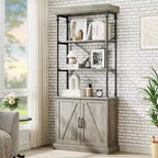 Libreria Industriale 73,62 con Ante, Scaffale in Legno e Metallo Vintage - Libreria a 4 Livelli Stile Rustico con Armadietto
