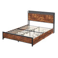 CuisinSmart Platform Bed Frame with 2-Tier Storage Headboard&4 Drawers, Built in Charging Station & LED, Noise-Free, No Box Spring Needed