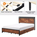 Base letto con testiera contenitore a 2 ripiani e 4 cassetti, stazione di ricarica integrata e luci LED, senza rumore, non necessita di rete a molle