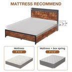 Base letto con testiera contenitore a 2 ripiani e 4 cassetti, stazione di ricarica integrata e luci LED, senza rumore, non necessita di rete a molle