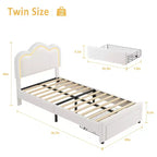 Struttura letto imbottita singola con LED smart e testiera regolabile con orso, letto a piattaforma per bambini in velluto Princess, bianco