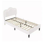 CuisinSmart Twin Upholstered Bed Frame with Smart LED and Adjustable Bear Headboard, Velvet Princess Kids Platform Bed, White