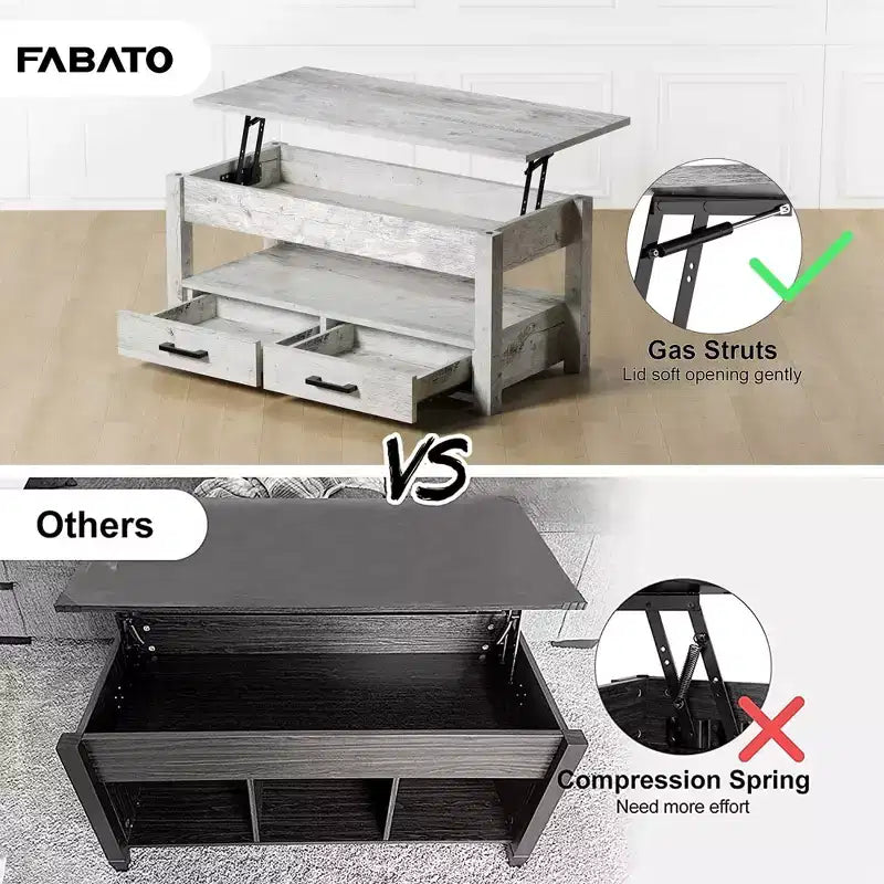 Hausource Tavolino da Salotto Sollevabile da 106 cm con Vano Contenitore Nascosto, 2 Cassetti e Ripiano Aperto