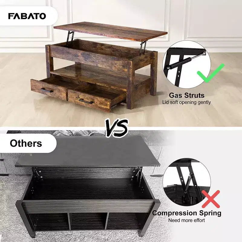 Hausource Tavolino da Salotto Sollevabile da 106 cm con Vano Contenitore Nascosto, 2 Cassetti e Ripiano Aperto