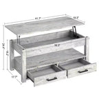 Hausource Tavolino da Salotto Sollevabile da 106 cm con Vano Contenitore Nascosto, 2 Cassetti e Ripiano Aperto