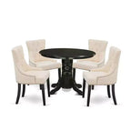 Set tavolo da pranzo rotondo HomeStock 5 pezzi, sedie in tessuto di lino nero