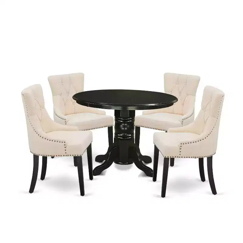 Set tavolo da pranzo rotondo HomeStock 5 pezzi, sedie in tessuto di lino nero