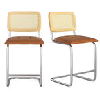 PexFix Set di 2 Sgabelli da Bar con Altezza per Bancone, Sgabelli in Ecopelle PU Imbottiti con Schienale in Rattan, Sgabelli da 24 Pollici Senza Braccioli per Isola Cucina, Marrone