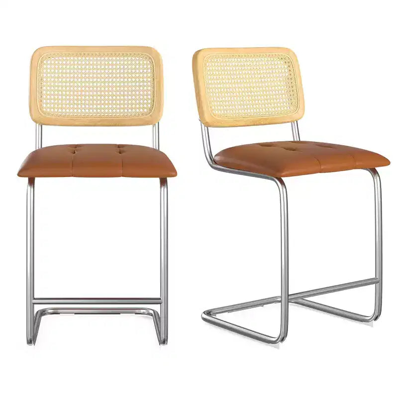 PexFix Set di 2 Sgabelli da Bar con Altezza per Bancone, Sgabelli in Ecopelle PU Imbottiti con Schienale in Rattan, Sgabelli da 24 Pollici Senza Braccioli per Isola Cucina, Marrone