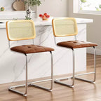 PexFix Set di 2 Sgabelli da Bar con Altezza per Bancone, Sgabelli in Ecopelle PU Imbottiti con Schienale in Rattan, Sgabelli da 24 Pollici Senza Braccioli per Isola Cucina, Marrone