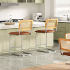 PexFix Set di 2 Sgabelli da Bar con Altezza per Bancone, Sgabelli in Ecopelle PU Imbottiti con Schienale in Rattan, Sgabelli da 24 Pollici Senza Braccioli per Isola Cucina, Marrone
