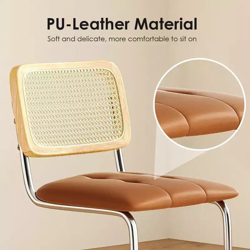 PexFix Set di 2 Sgabelli da Bar con Altezza per Bancone, Sgabelli in Ecopelle PU Imbottiti con Schienale in Rattan, Sgabelli da 24 Pollici Senza Braccioli per Isola Cucina, Marrone