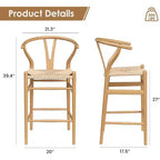 PexFix Sgabello Sedia da Bar Wishbone Completamente Assemblato Sgabello da Bancone con Intreccio per Isola Cucina Altezza Bancone Naturale