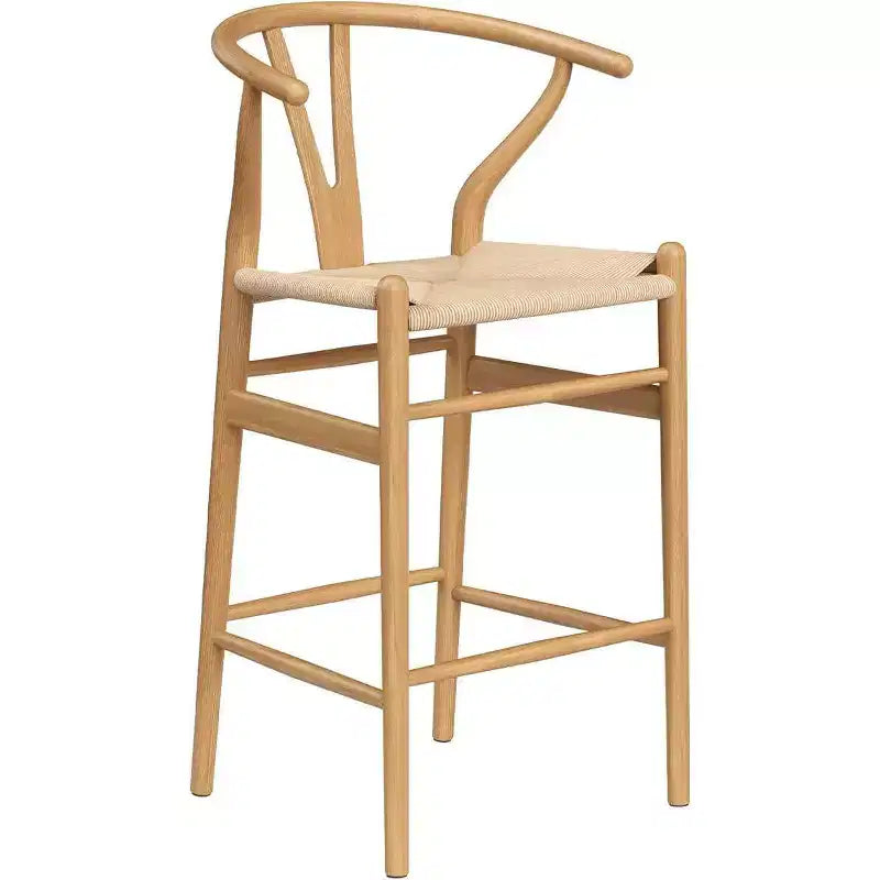 PexFix Sgabello Sedia da Bar Wishbone Completamente Assemblato Sgabello da Bancone con Intreccio per Isola Cucina Altezza Bancone Naturale