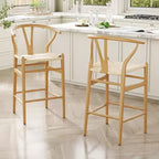 PexFix Sgabello Sedia da Bar Wishbone Completamente Assemblato Sgabello da Bancone con Intreccio per Isola Cucina Altezza Bancone Naturale