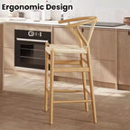PexFix Sgabello Sedia da Bar Wishbone Completamente Assemblato Sgabello da Bancone con Intreccio per Isola Cucina Altezza Bancone Naturale