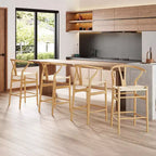 PexFix Sgabello Sedia da Bar Wishbone Completamente Assemblato Sgabello da Bancone con Intreccio per Isola Cucina Altezza Bancone Naturale