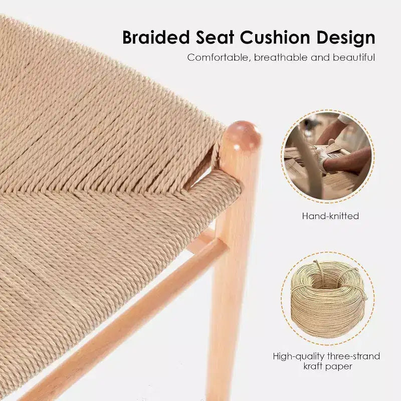 PexFix Sgabello Sedia da Bar Wishbone Completamente Assemblato Sgabello da Bancone con Intreccio per Isola Cucina Altezza Bancone Naturale