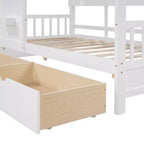 Letto a soppalco doppio in legno con 2 cassetti e ripiano portaoggetti per bambini, bianco