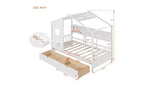 Letto a soppalco doppio in legno con 2 cassetti e ripiano portaoggetti per bambini, bianco