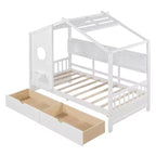 Letto a soppalco doppio in legno con 2 cassetti e ripiano portaoggetti per bambini, bianco