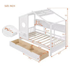 Letto a soppalco doppio in legno con 2 cassetti e ripiano portaoggetti per bambini, bianco