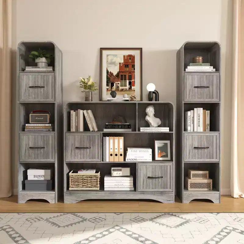 SOLACE FURNITURE 70 Scaffale Moderno con 2 Contenitori Regolabili, Libreria in Legno per Ufficio Appartamento