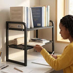 Zeus & Ruta Organizer da scrivania in legno a 2 ripiani - Scaffale portaoggetti in legno bianco per ufficio, comò, cubicolo e decorazioni per librerie