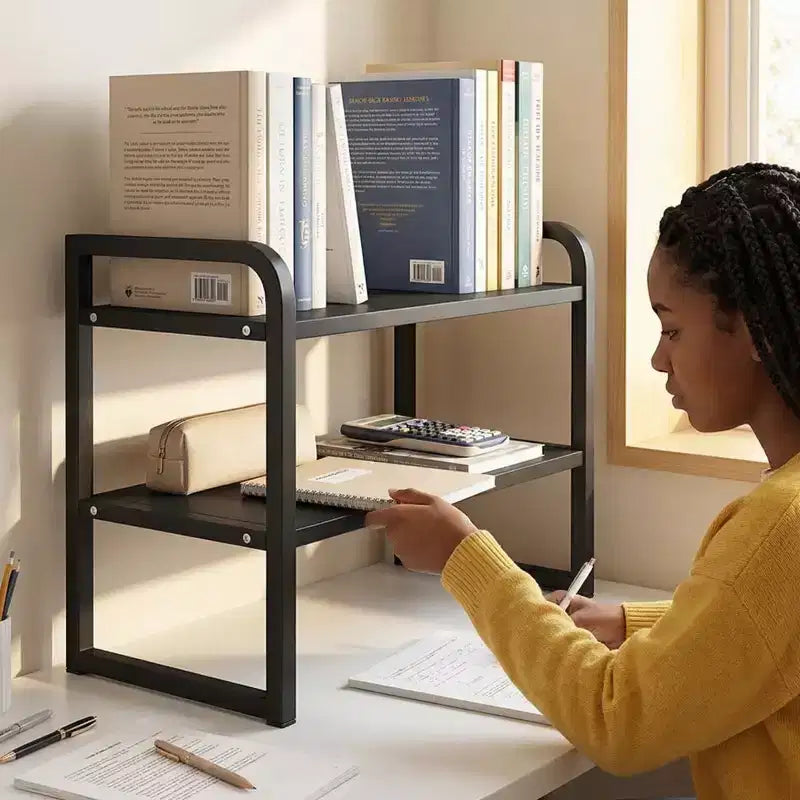 Zeus & Ruta Organizer da scrivania in legno a 2 ripiani - Scaffale portaoggetti in legno bianco per ufficio, comò, cubicolo e decorazioni per librerie
