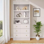 Libreria da Soggiorno con Cassetti, Libreria Alta 180 cm Bianca con Scanalature, Libreria a 6 Ripiani con Contenitore, Scaffale in Legno Ondulato Largo 76 cm