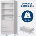 Libreria da Soggiorno con Cassetti, Libreria Alta 180 cm Bianca con Scanalature, Libreria a 6 Ripiani con Contenitore, Scaffale in Legno Ondulato Largo 76 cm