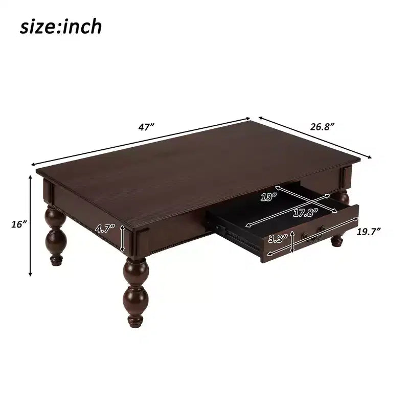 JVNOXK Tavolino da Caffè Rettangolare in Legno con Cassetto Contenitore, con Gambe in Legno Massello a Forma di Zucca per Soggiorno, Espresso