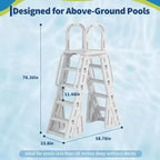 Scala per Piscina Fuoriterra A-Frame in HDPE per Piscine 48-56, Capacità 400 libbre, Gradini Antiscivolo Sicuri, Scale Stabili per Ingresso Piscina con Corrimano e Barriera di Sicurezza