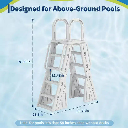 Scala per Piscina Fuoriterra A-Frame in HDPE per Piscine 48-56, Capacità 400 libbre, Gradini Antiscivolo Sicuri, Scale Stabili per Ingresso Piscina con Corrimano e Barriera di Sicurezza