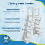 Scala per Piscina Fuoriterra A-Frame in HDPE per Piscine 48-56, Capacità 400 libbre, Gradini Antiscivolo Sicuri, Scale Stabili per Ingresso Piscina con Corrimano e Barriera di Sicurezza