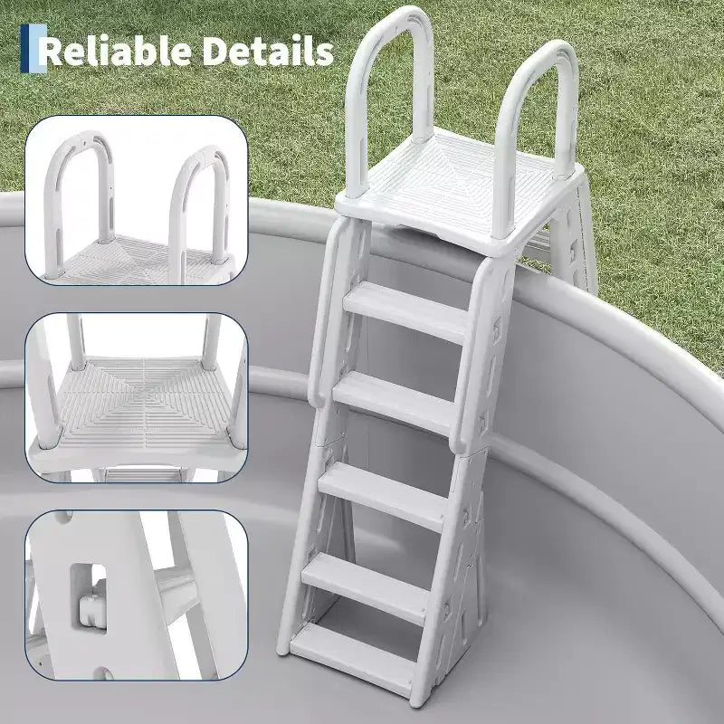 Scala per Piscina Fuoriterra A-Frame in HDPE per Piscine 48-56, Capacità 400 libbre, Gradini Antiscivolo Sicuri, Scale Stabili per Ingresso Piscina con Corrimano e Barriera di Sicurezza