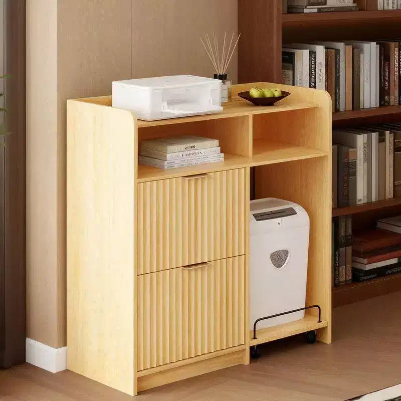 Karl Home2 Drawer Wooden File Cabinet with Mobile Side Cart Wood Grain Finish Fluted Design