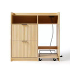 Mobiletto portadocumenti in legno Karl Home a 2 cassetti con carrello laterale mobile, finitura effetto venatura del legno, design scanalato