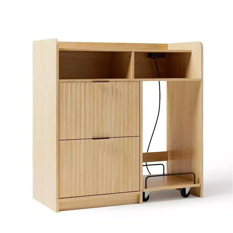 Mobiletto portadocumenti in legno Karl Home a 2 cassetti con carrello laterale mobile, finitura effetto venatura del legno, design scanalato