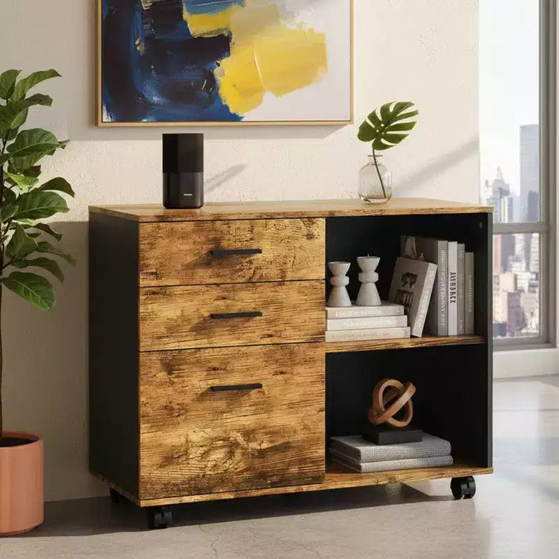 Karl Home31.5In. W 3-Drawer Wooden File Cabinet with Flat Side Table