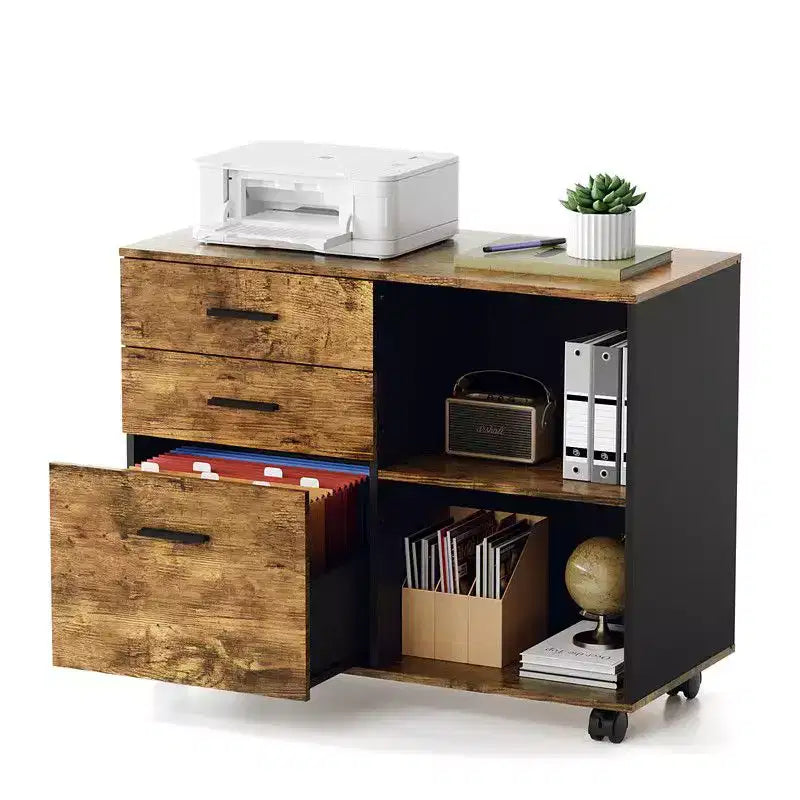 Karl Home Classificatore in legno a 3 cassetti largo 80 cm con tavolino laterale piano