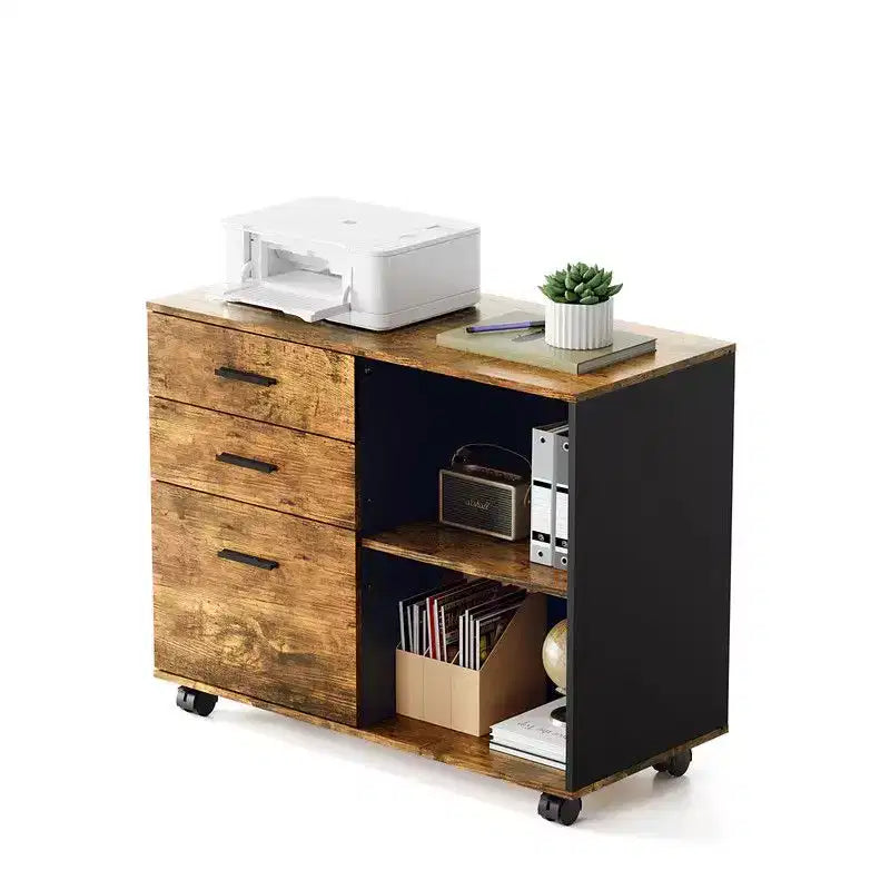 Karl Home Classificatore in legno a 3 cassetti largo 80 cm con tavolino laterale piano