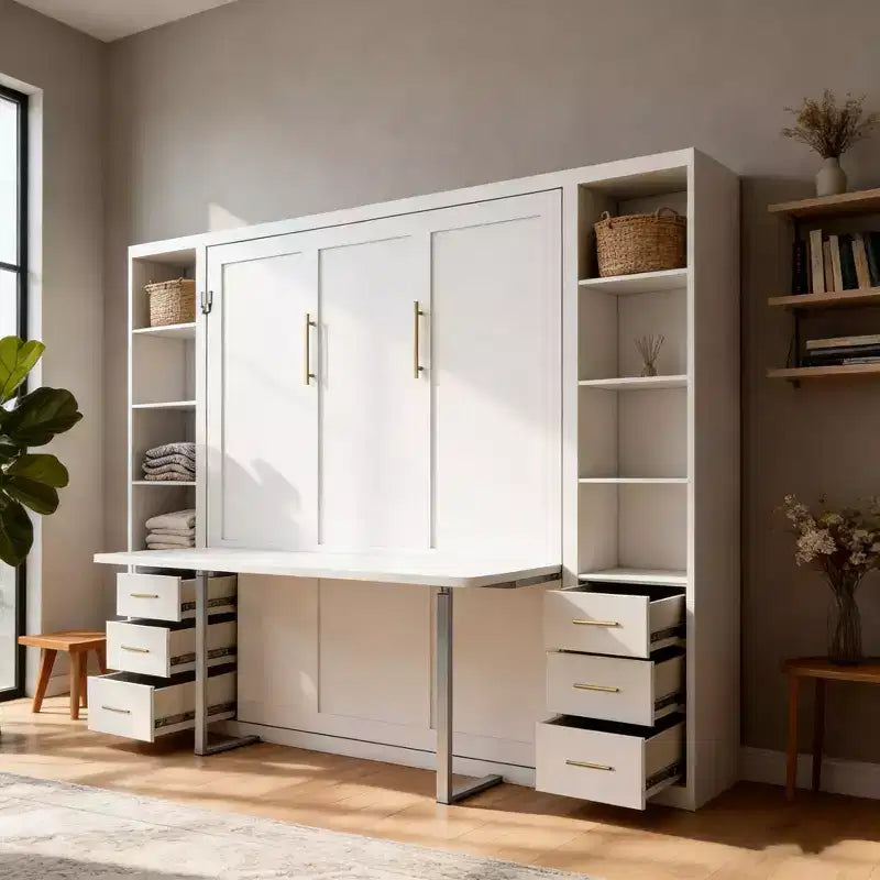 Letto a scomparsa Stuart Wood con scrivania e armadietti laterali