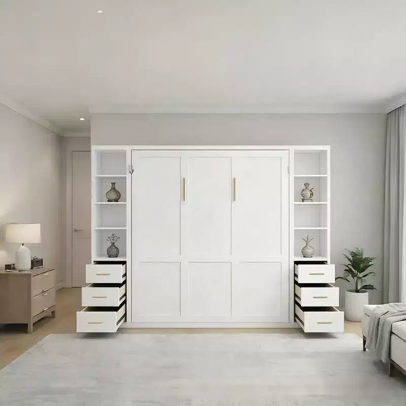 GDFStudio Heloise Modern Wood Murphy Bed with Double Side Cabinets