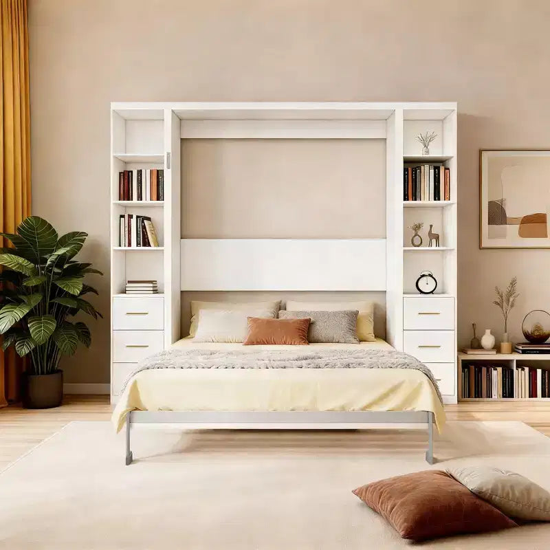 Letto a scomparsa Heloise Modern Wood con doppi armadi laterali